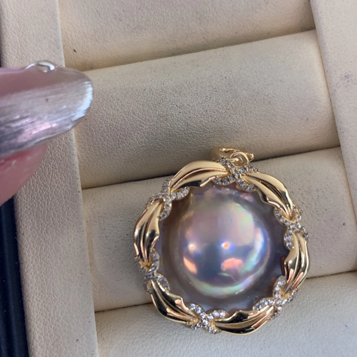 银S925镶嵌颈饰拼合珍珠（马贝珠）