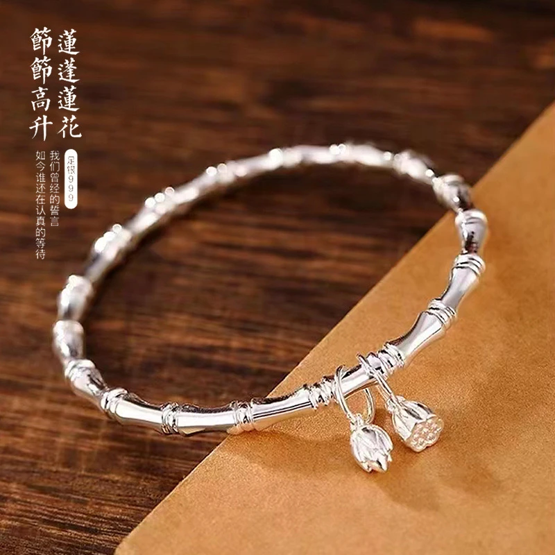 鹿怡 足银手镯 28g999.9光面节节高升两世欢单圈传承闭口国潮礼物