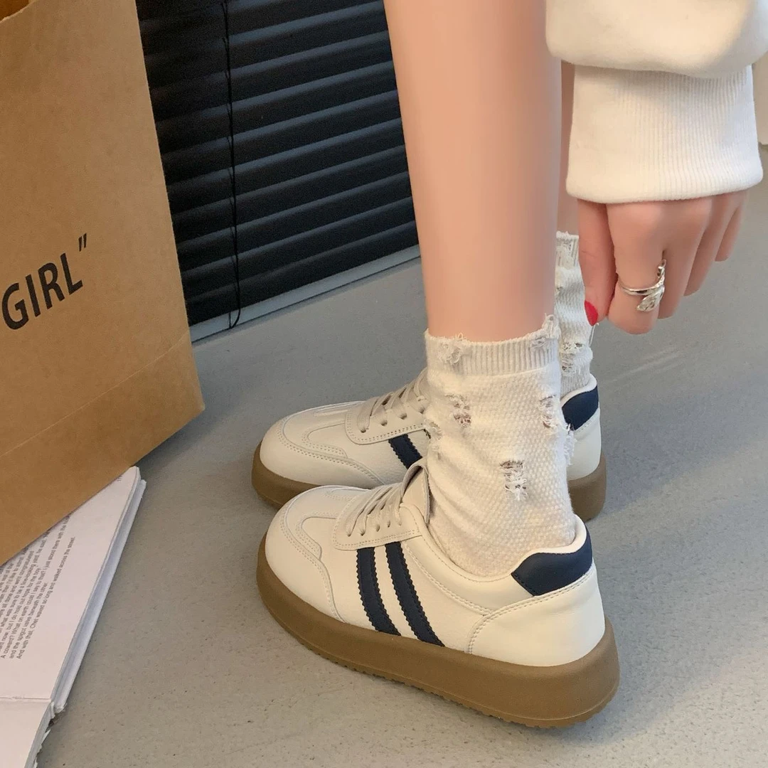小白鞋女春季2025新款厚底复古休闲德训鞋百搭学生板鞋运动鞋A837