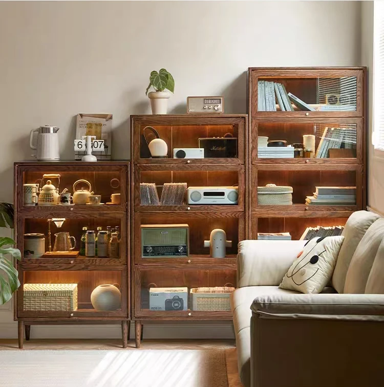 北美黑胡桃光影书柜美式轻奢落地新中式客厅简约北欧书房