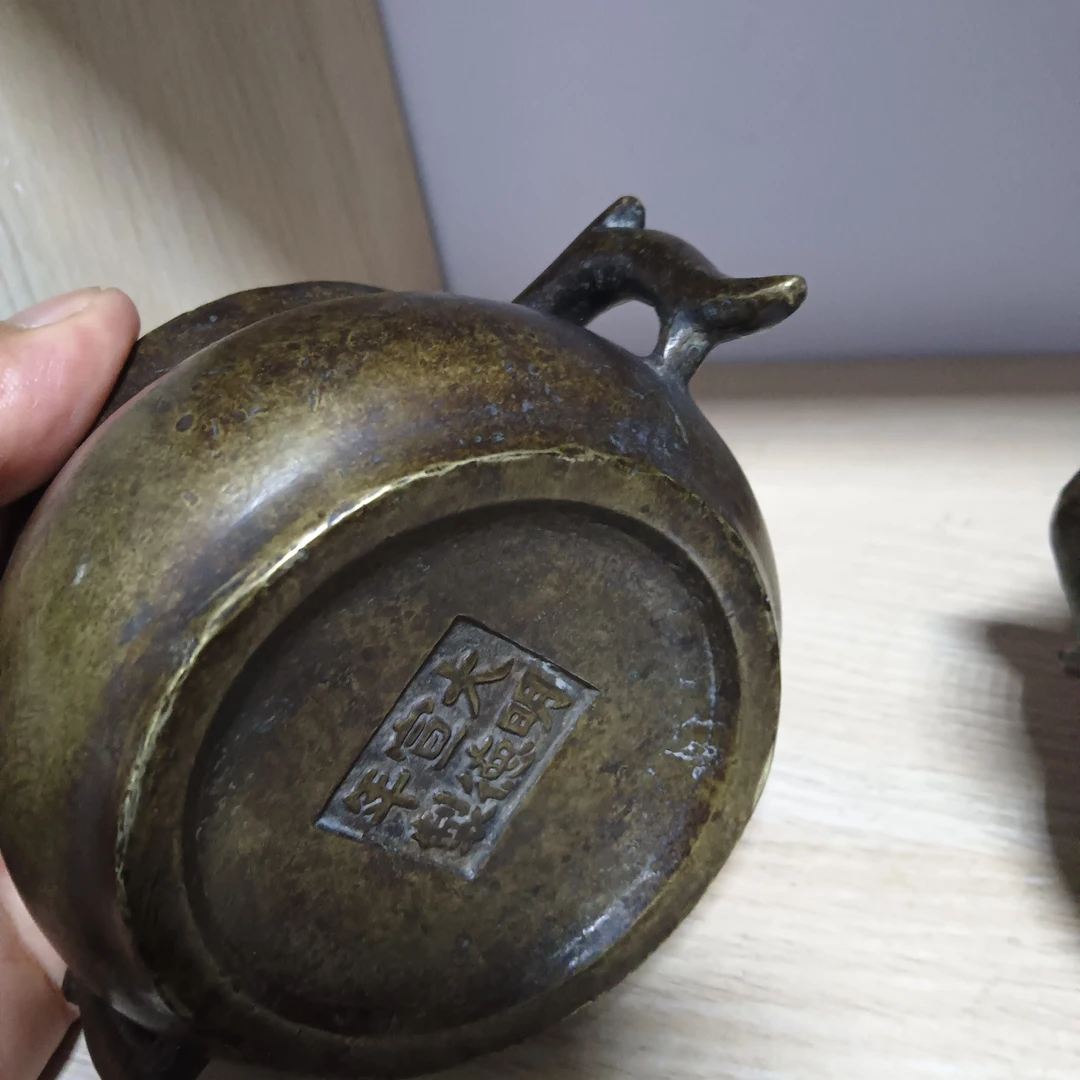 两只复古铜香炉包浆好