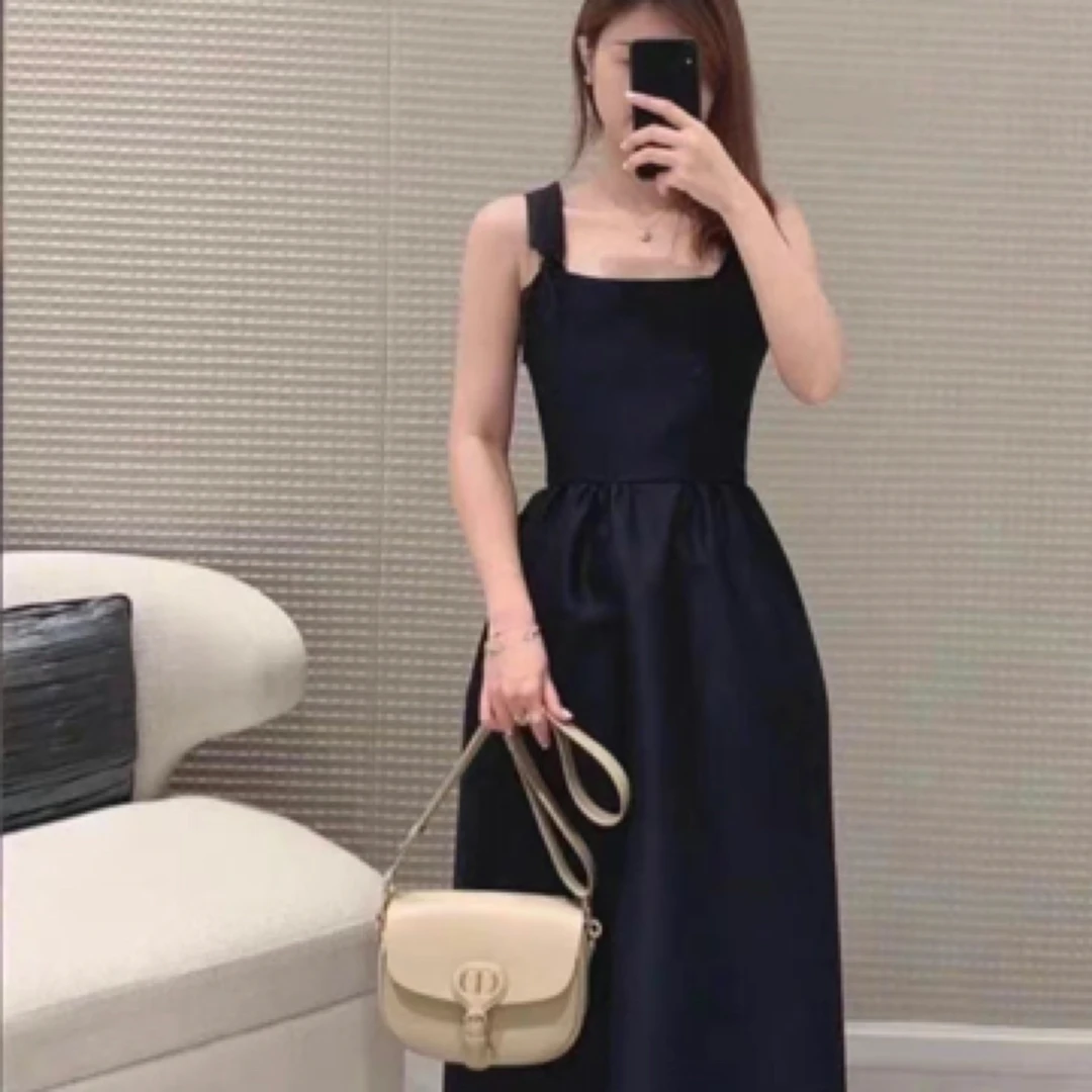 99新 DIOR/迪奥 Dior 藏蓝色法式赫本风羊毛连衣裙/38码//26915