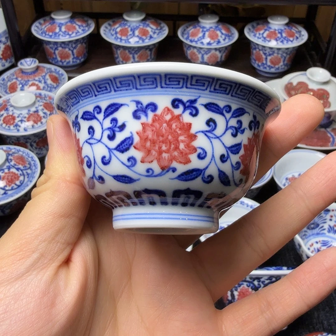 顺***心釉里红中压手杯活动款