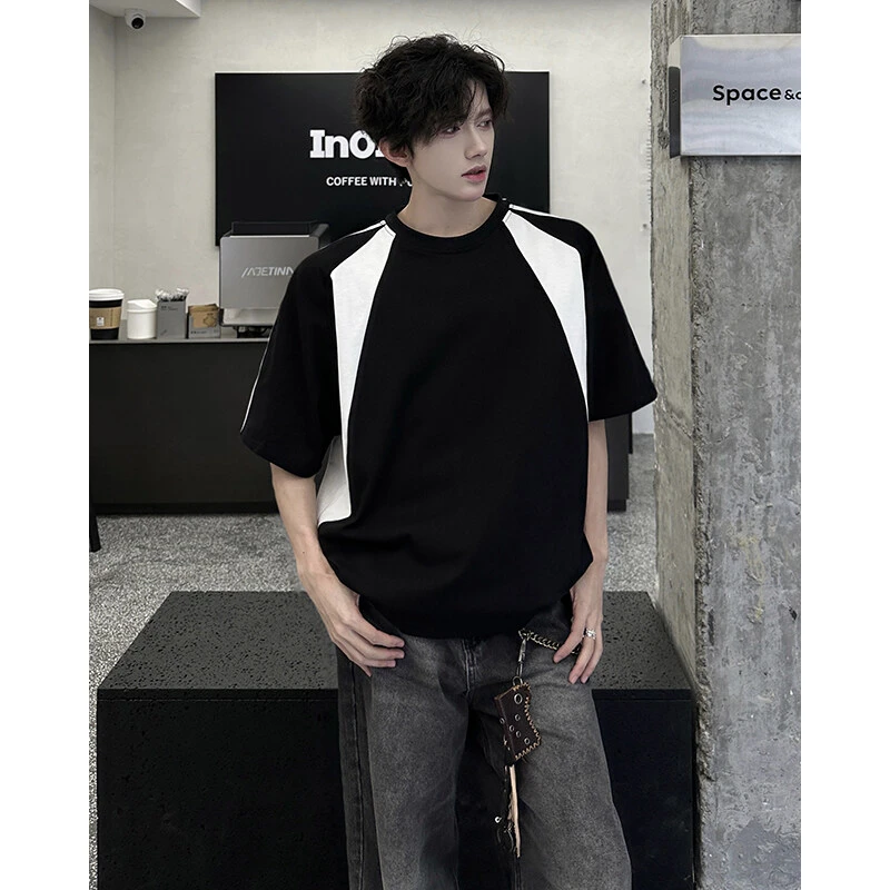 时尚宽松短袖T恤男士春季新款潮流百搭T恤2025春季小众上衣