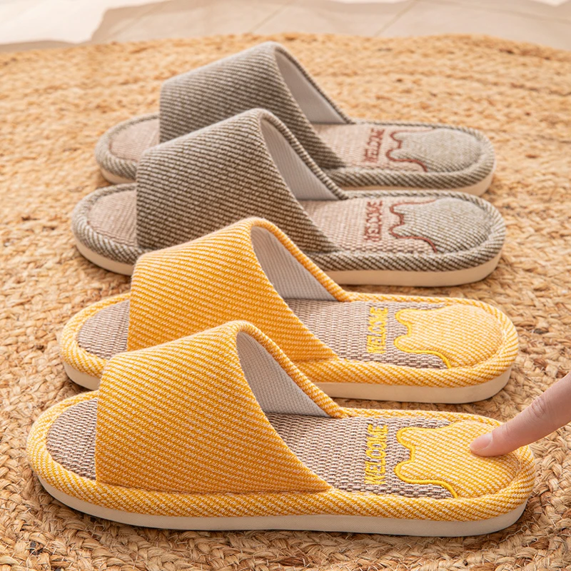 亚麻拖鞋女士夏季家居室内家用防滑防臭软底透气四季棉麻布拖鞋男
