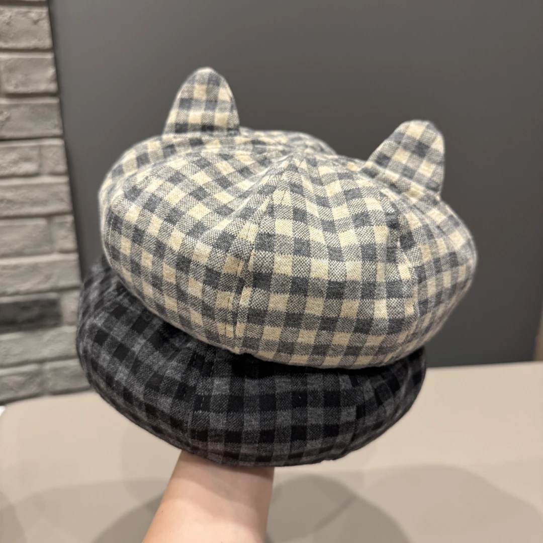 MIDIXIN/米迪昕儿童贝雷帽可爱猫耳朵无檐鸭舌帽韩版洋气八角帽子