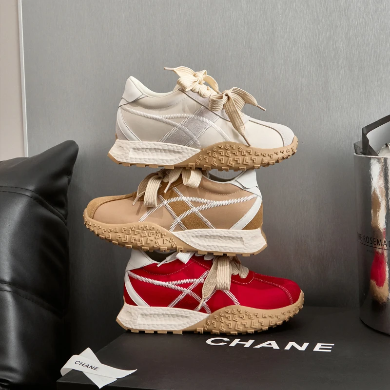 小个子厚底内增高德训鞋女2025春夏百搭拼色休闲老爹鞋小码运动鞋