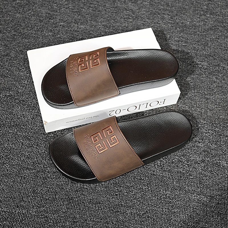 拖鞋男款2025新款爆款时尚刺绣高档绒皮男士一字拖夏季外穿厚底鞋