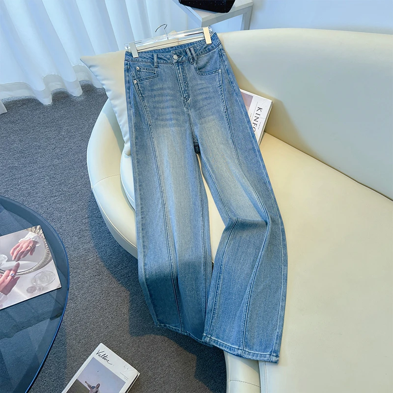 今年流行天丝棉牛仔阔腿裤女2025夏季新款高腰垂感窄版直筒牛仔裤
