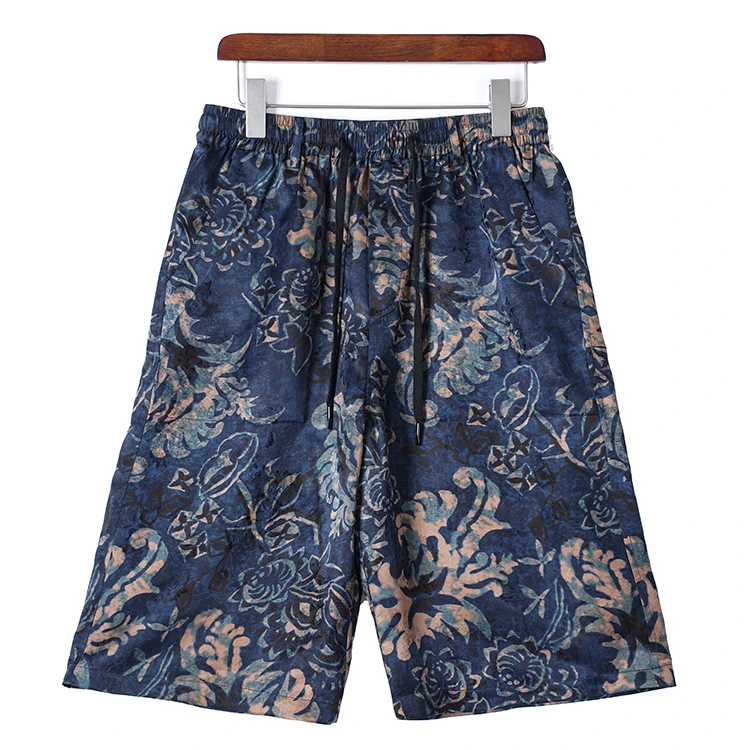 【看山看水】99562红云纱男装桑蚕丝提花缎短裤新中式复古休闲裤