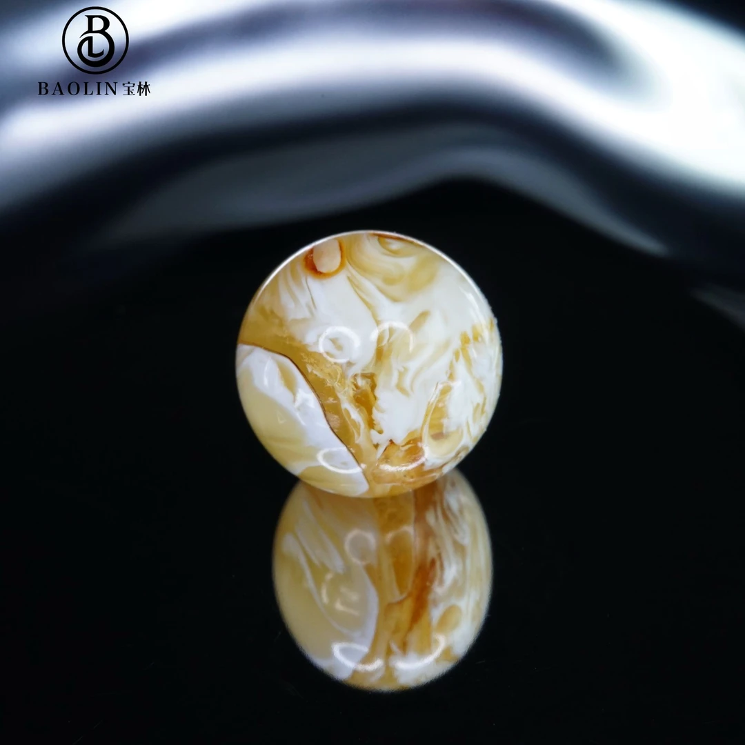「丝萦」12.6mm金漆瓷白拉丝溶洞圆珠 天然琥珀蜜蜡高端文玩配饰
