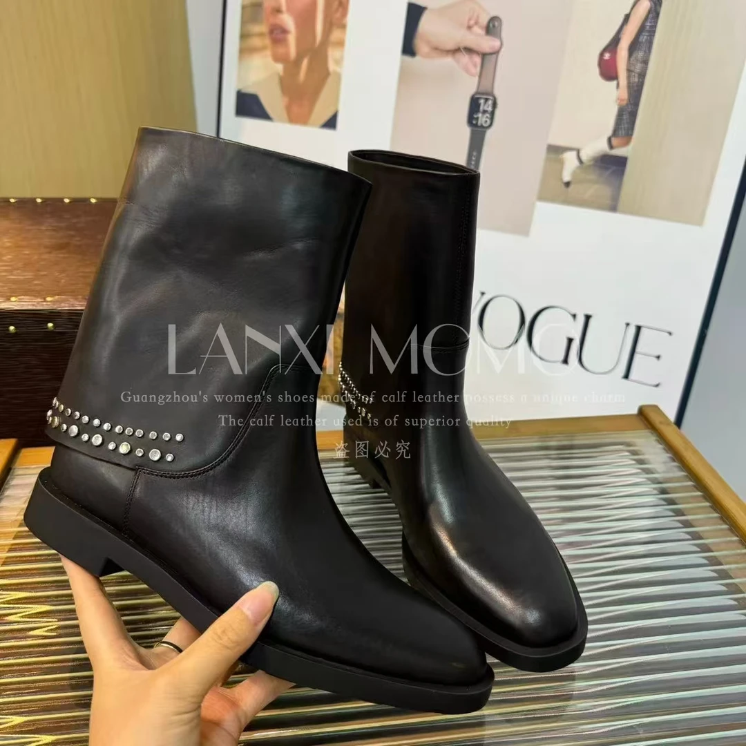 【CHIBEI】时尚百搭女士黑色气质短筒尖头短靴25XZ617LX