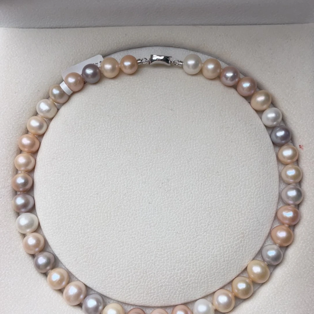 淡水珍珠银S925镶嵌颈饰11-12mm有核糖果