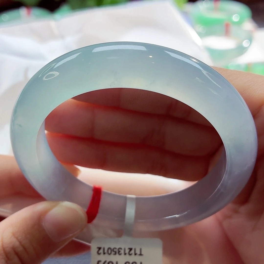 翡翠未镶嵌手镯冰胶果冻底仙女蓝68-11