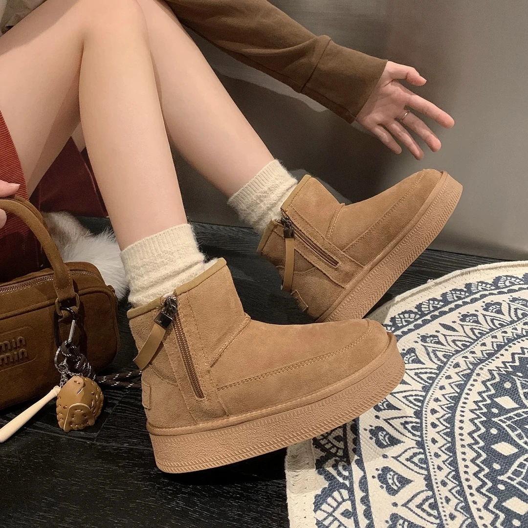 A89聪聪～加绒保暖雪地靴女冬季新厚底小众侧拉链休闲棉靴