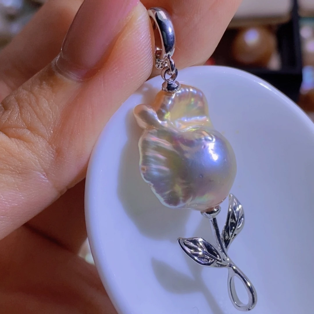 银S925镶嵌淡水珍珠天然淡水珍珠无染色无优化