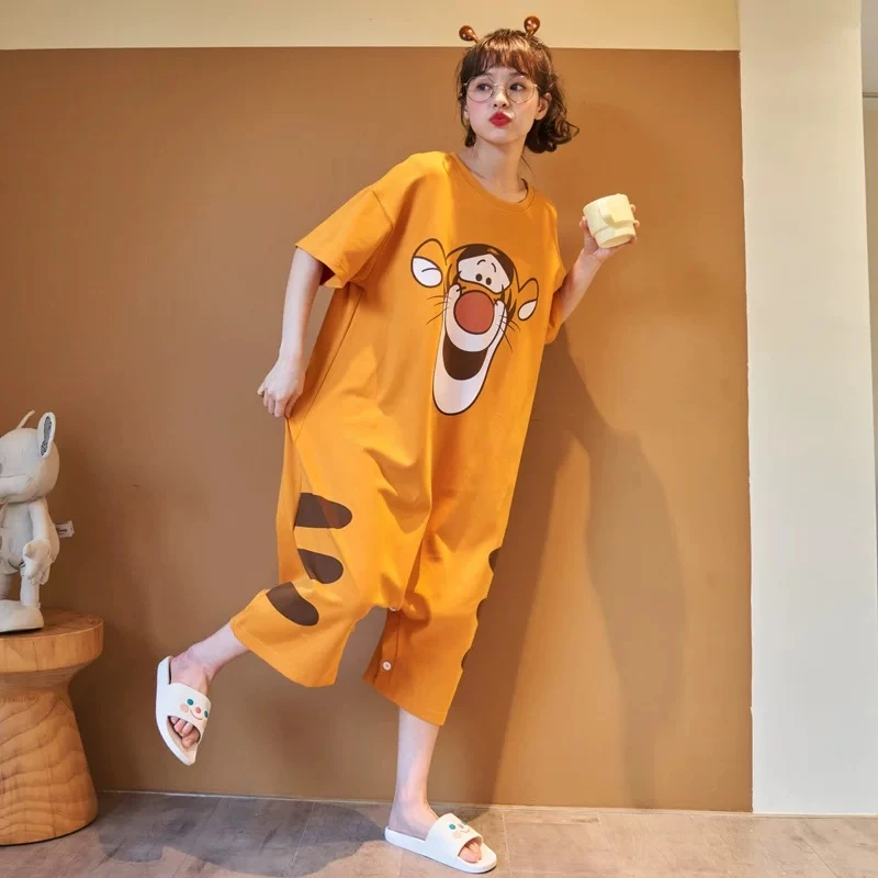 连体睡衣女纯棉薄款短袖睡裙夏季可爱成人2025年新款夏天孕妇大码