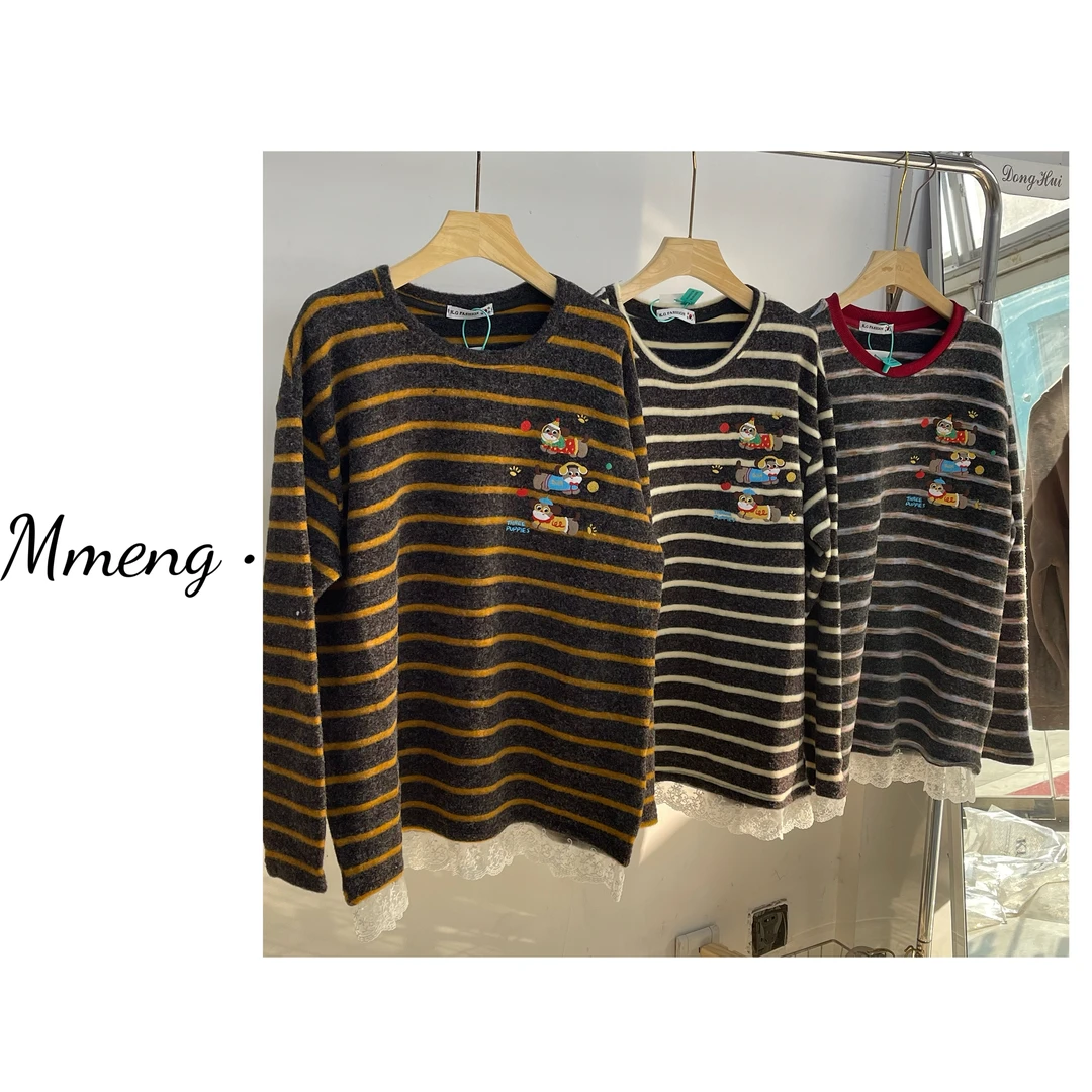 M •韩货 三只小狗条纹蕾丝款加厚长袖