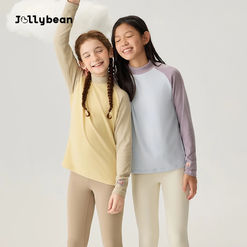 Jollybean女童长袖25秋季新款打底绒面撞色拼接长袖【糯叽叽】