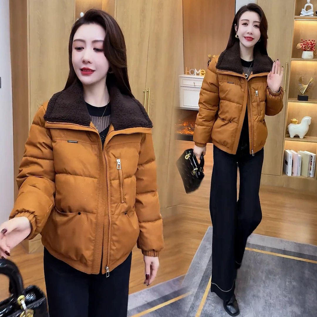 时尚细闪翻领加厚棉服女冬季新款洋气显瘦保暖高级感棉衣外套