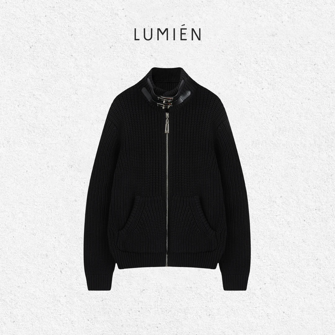 【LUMIEN 新品】小众设计感皮口领子设计粗针织开衫外套LX5JSS247