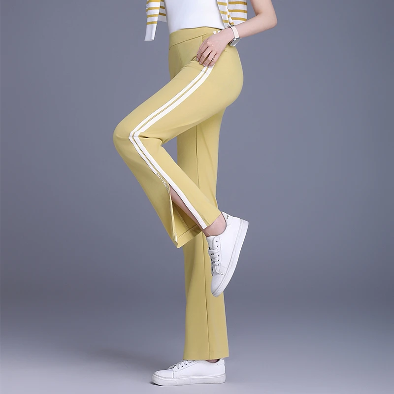 时尚休闲开叉窄版阔腿裤女2025夏季新款高腰显瘦垂感直筒运动裤潮