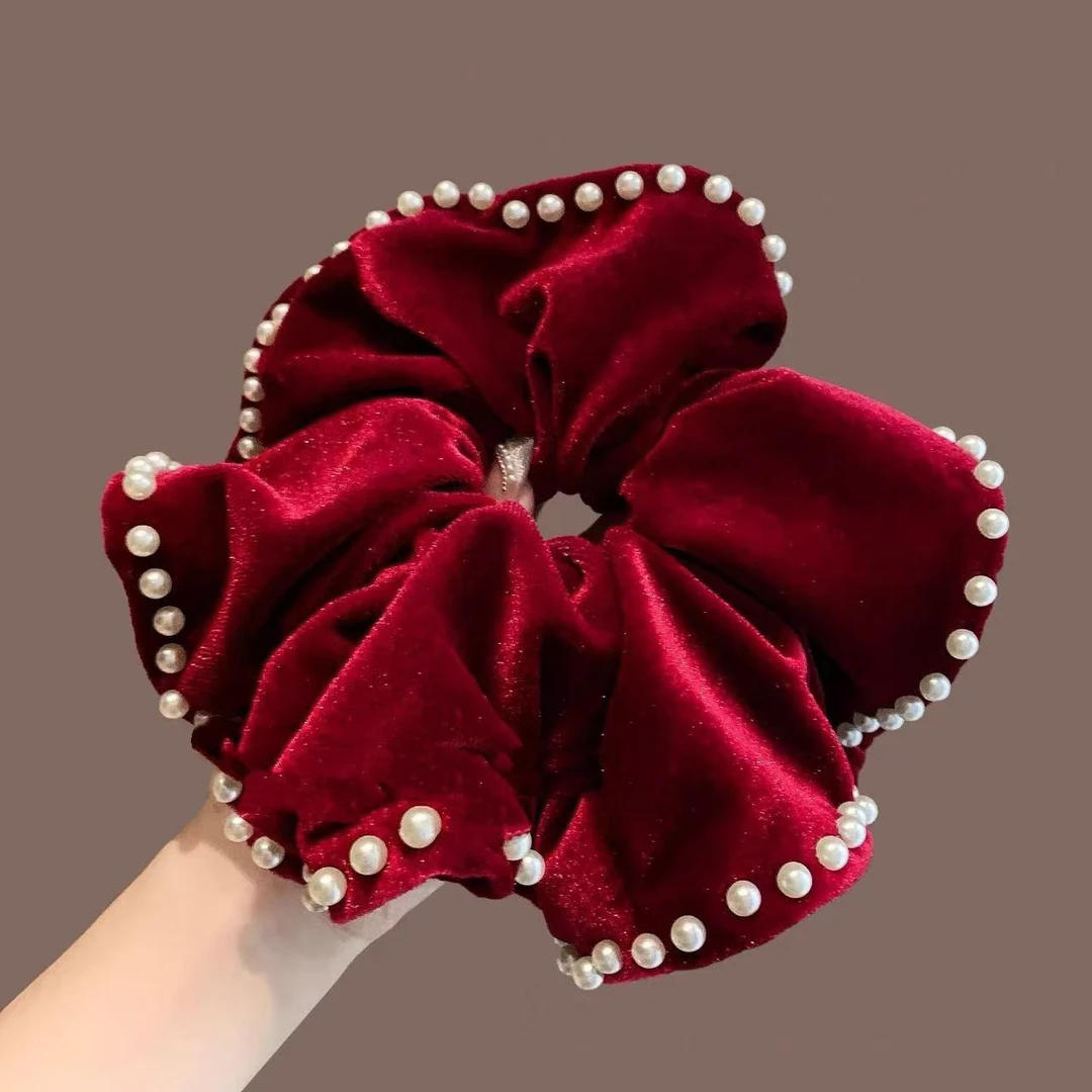 新年复古丝绒大肠发圈温柔优雅百搭发绳本命年红色大肠发圈4082