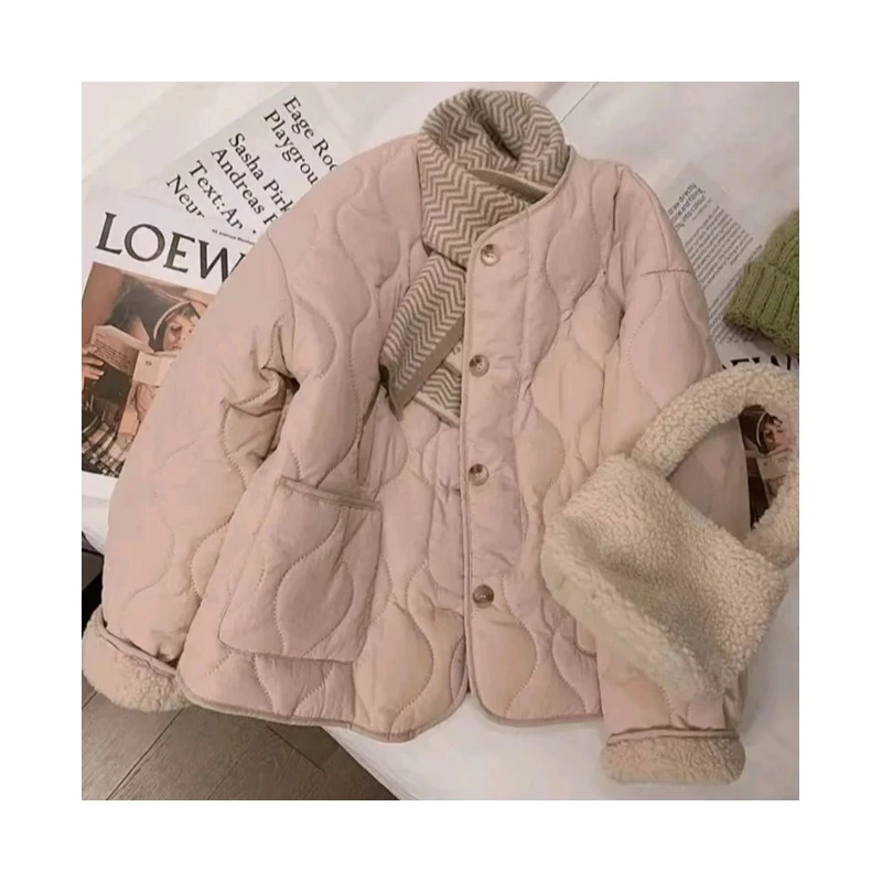 棉衣女2024冬季新款韩版加绒加厚圆领宽松百搭保暖棉服棉袄外套女