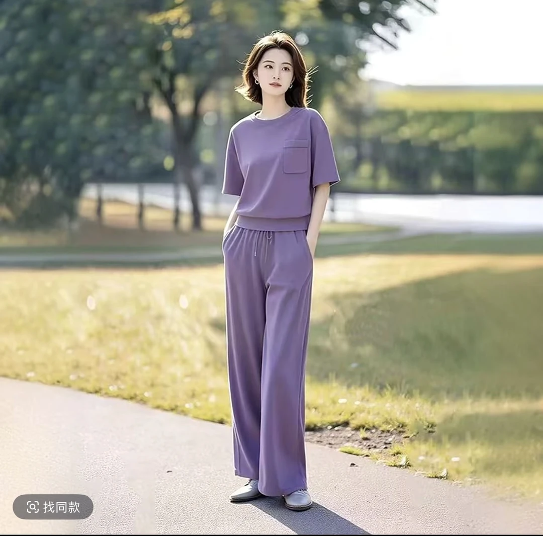 休闲风时尚套装运动洋气宽松显瘦上衣夏装减龄休闲