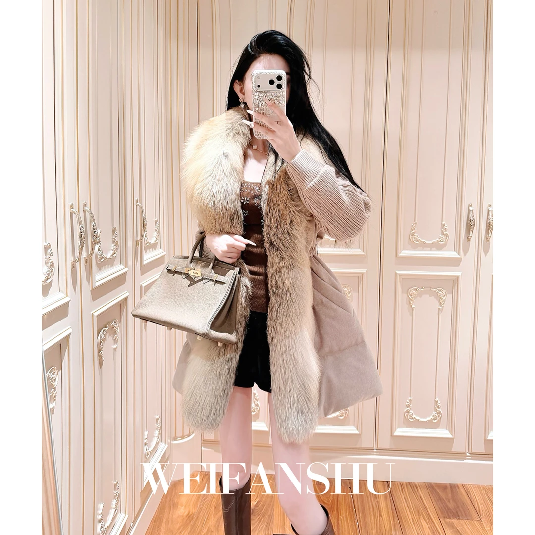 WEIFANSHU/魏凡舒【萤火日记】秋冬新款羊毛填充90鹅绒狐狸毛外套