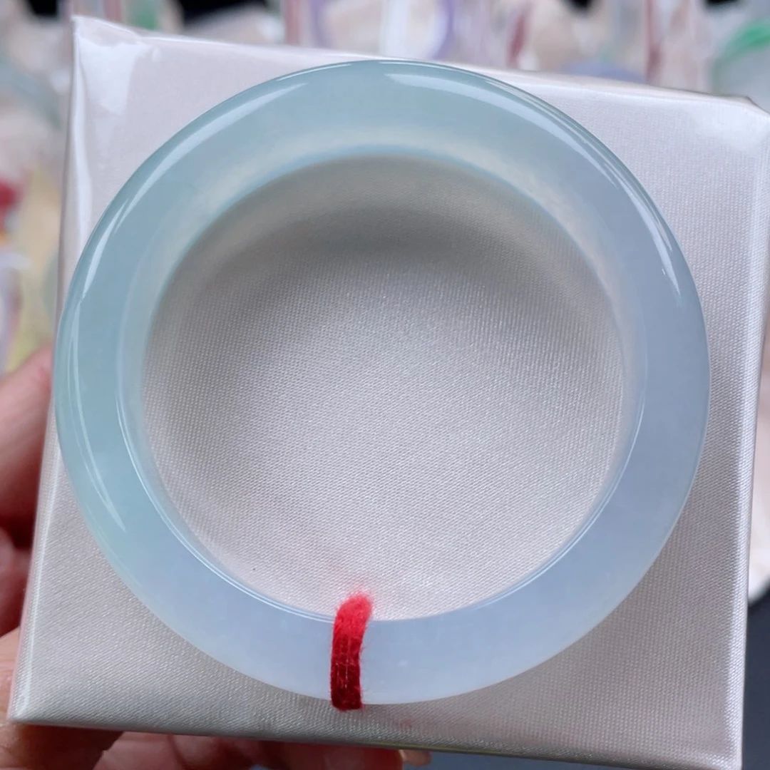 未镶嵌手镯翡翠53.2圈 天空蓝半山水 高货微瑕捡漏 42号