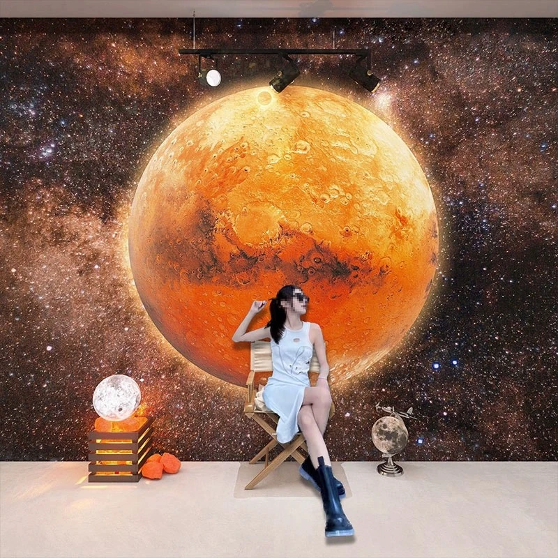 3D星空月球表面墙纸奶茶咖啡店拍照打卡火星背景墙布网红直播壁纸