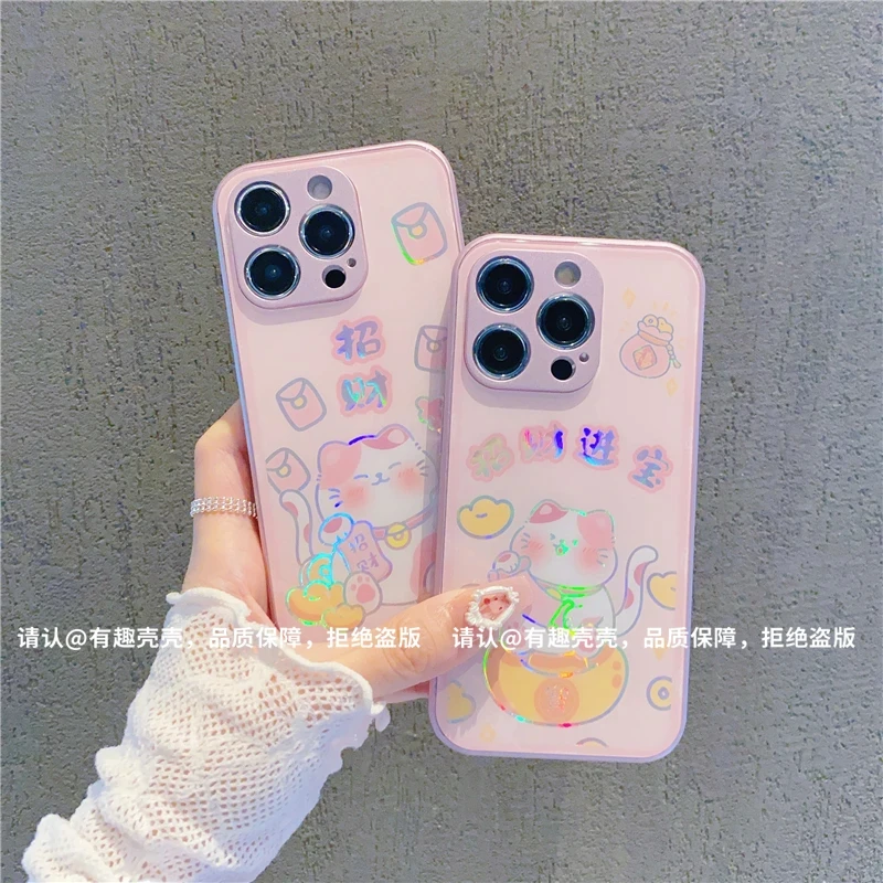 招财进宝金属玻璃壳适用苹果16手机壳iphone15华为op小米vivo防摔