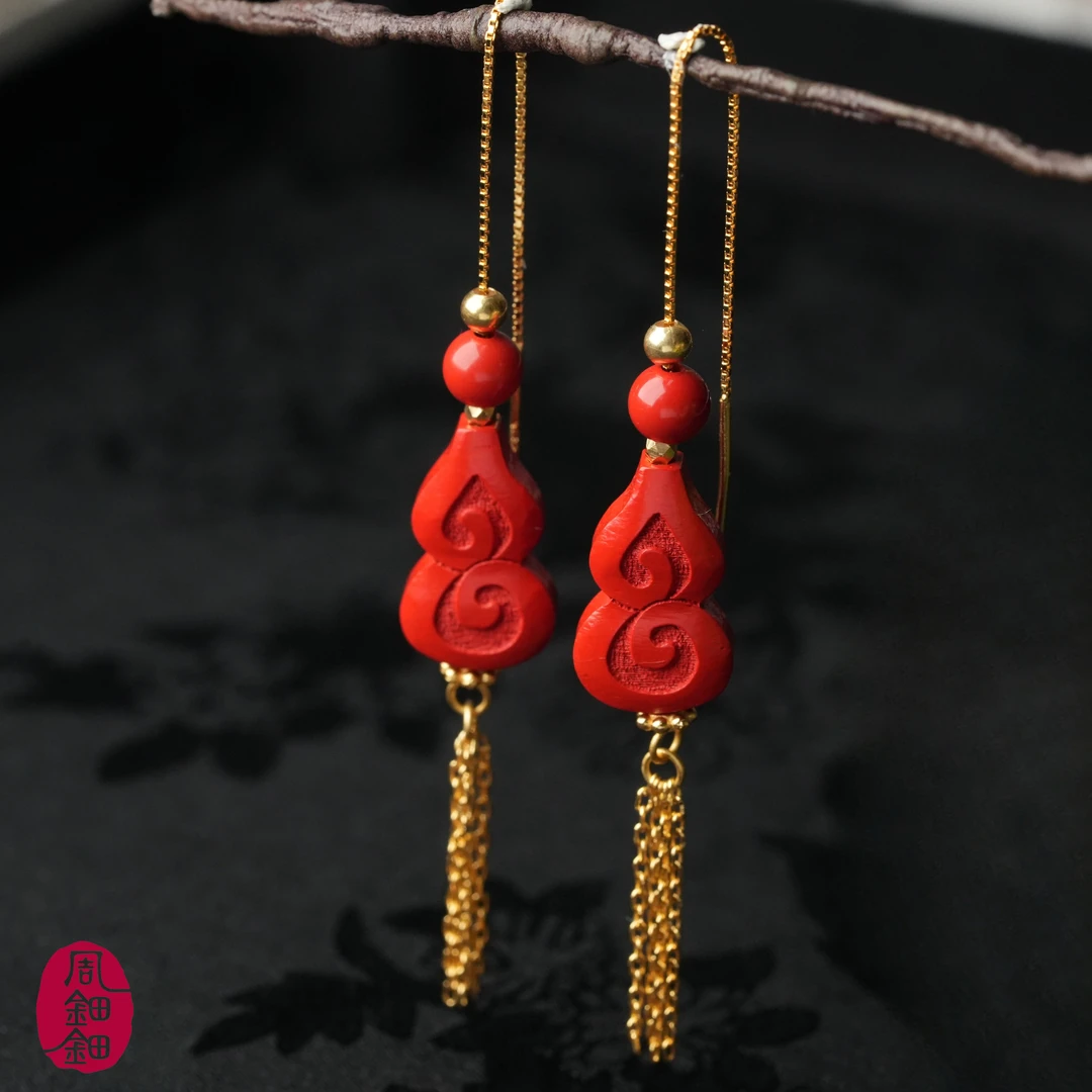 天然辰砂  周钿钿®|祥宇|朱砂水飞砂设计款祥云耳饰