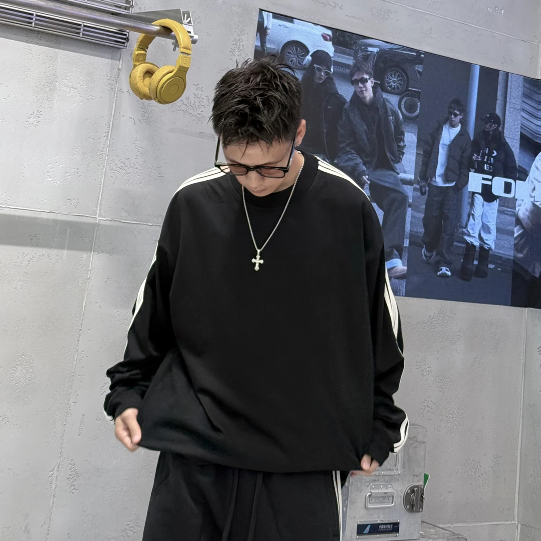 董森阳【灌术·学院风长T】学院风慵懒五条杠长袖T