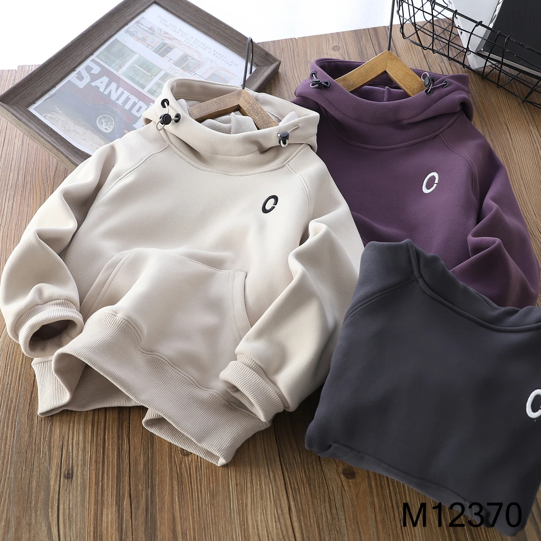 冬季儿童加绒卫衣百搭刺绣时尚连帽卫衣12370