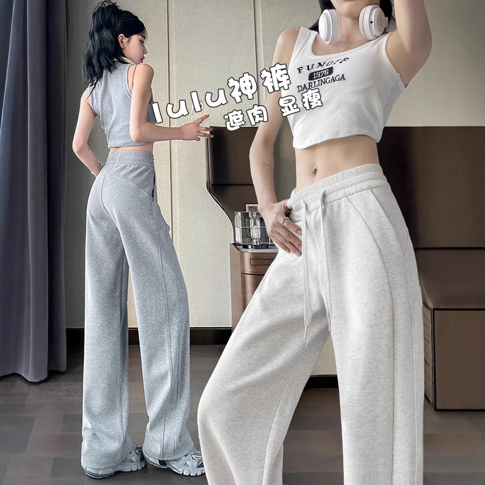 夏季薄款运动新款宽松显瘦休闲裤女美式休闲时尚黑色裤子阔腿裤女