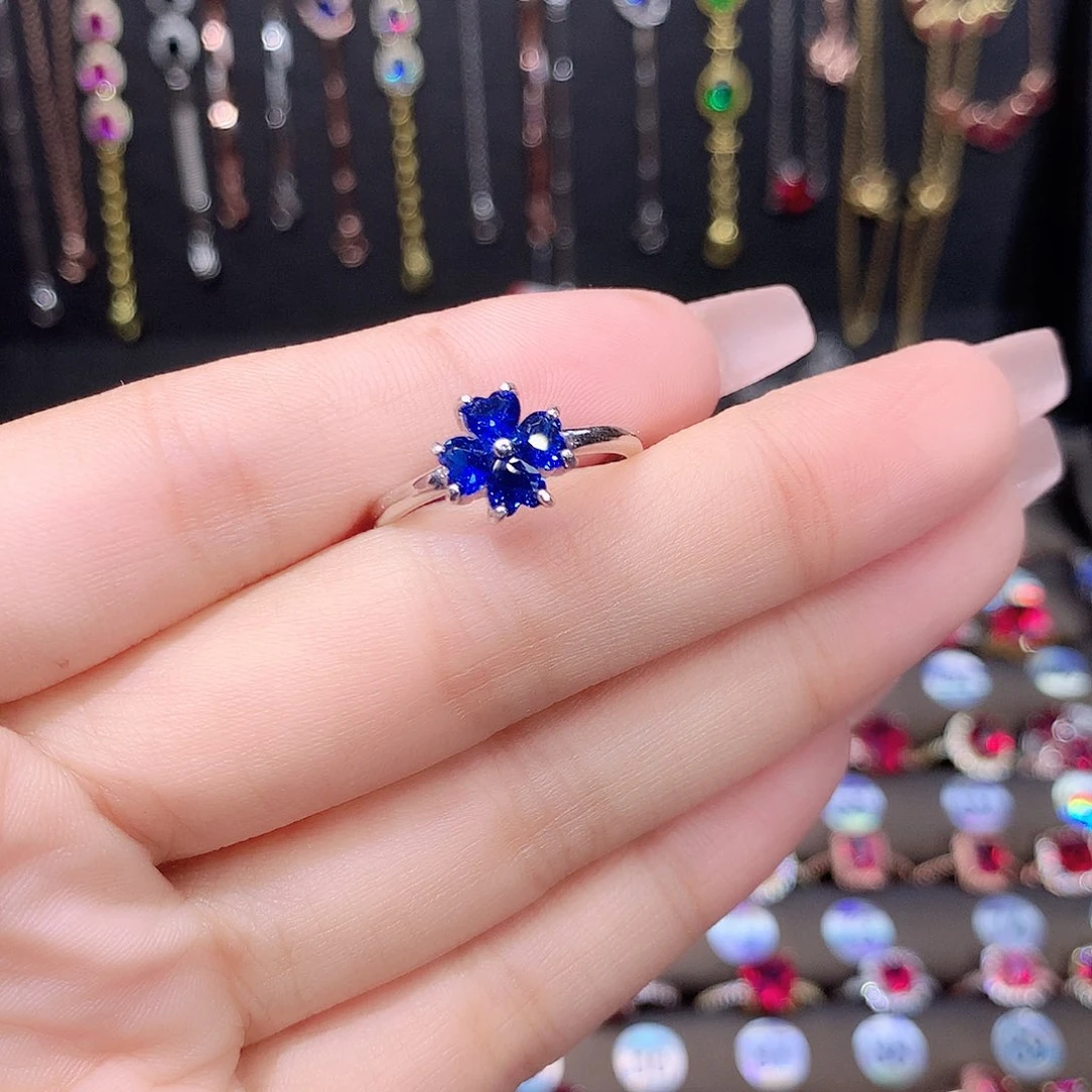 蓝宝石戒指银S925镶嵌白