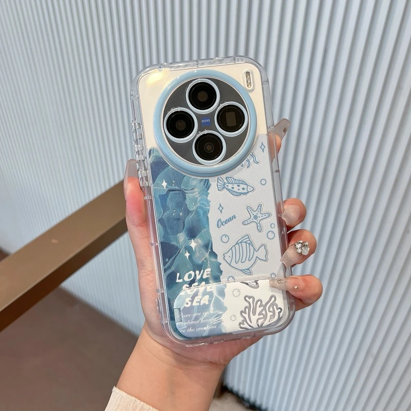 适用vivox200s手机壳新款海洋小鱼x200带镜面支架x200promini防摔