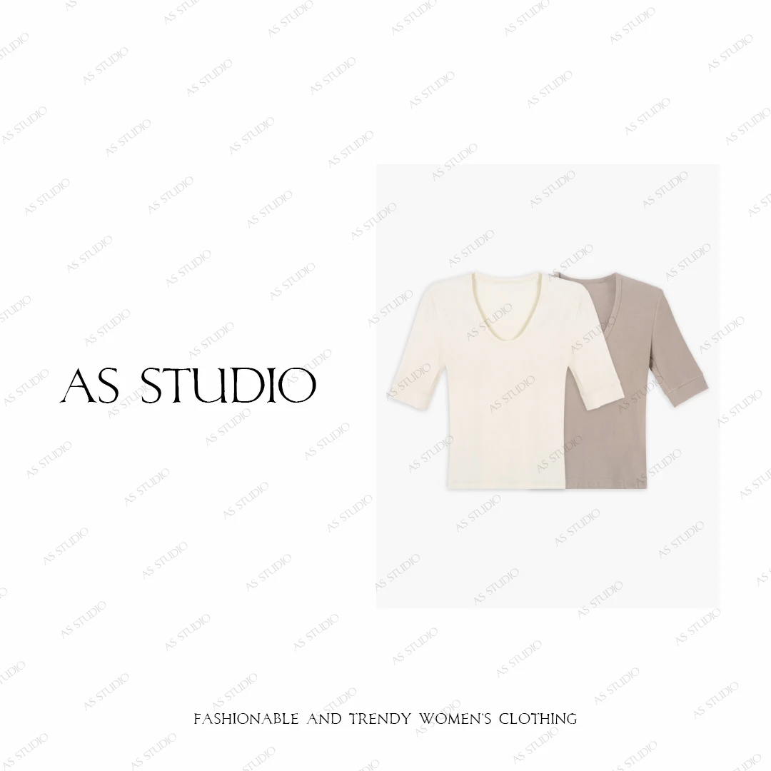 【AS小U领】25新气质紧身显瘦百搭五分袖上衣AS25XTX02233