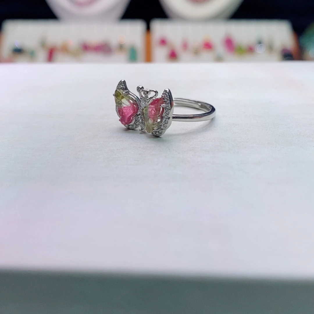 碧玺戒指银S925镶嵌碧玺s