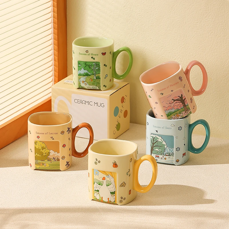 日式漫画风景马克杯办公室陶瓷水杯伴手礼情侣杯咖啡杯子高档精致