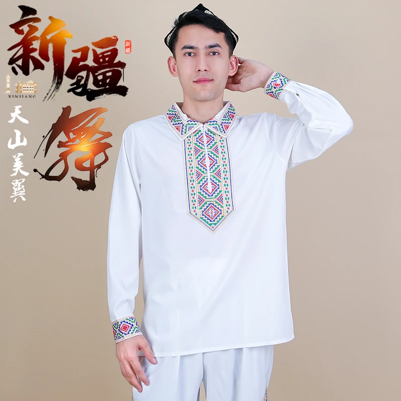 天山美翼2025新款舞台演出民族风广场舞男士翻领雪纺长袖