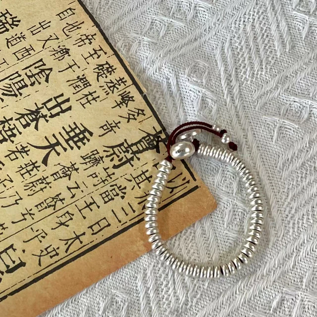 足银手链 红绳磨砂福袋算盘百搭手链时尚（（水贝严选）