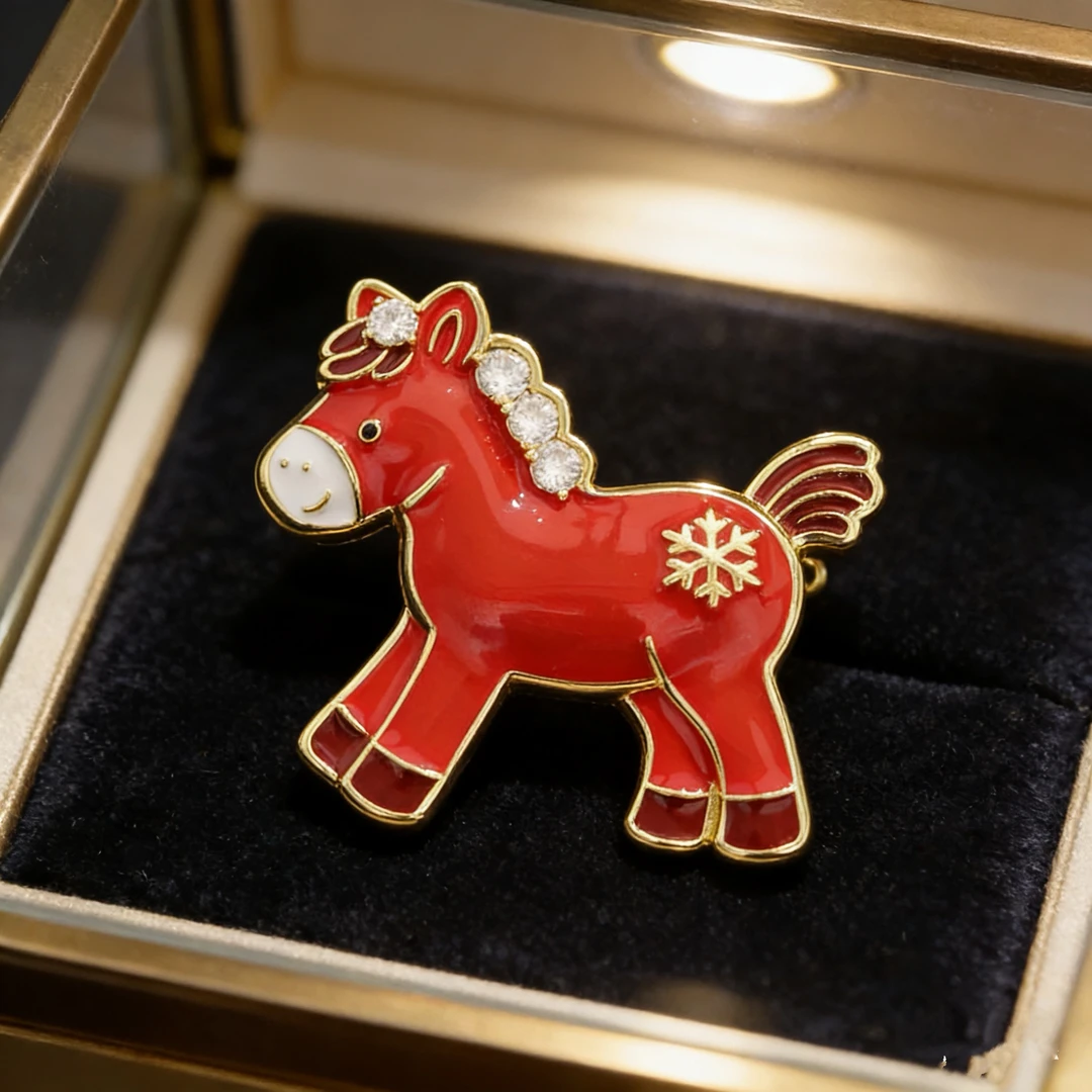 铜合金亚克力胸针 精致灵动高级感百搭红色小马胸针 E1-065