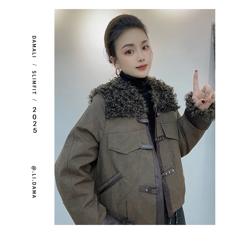 大码利-冬上新【三个扣毛领羽绒服长袖】韩系休闲连帽短款羽绒服