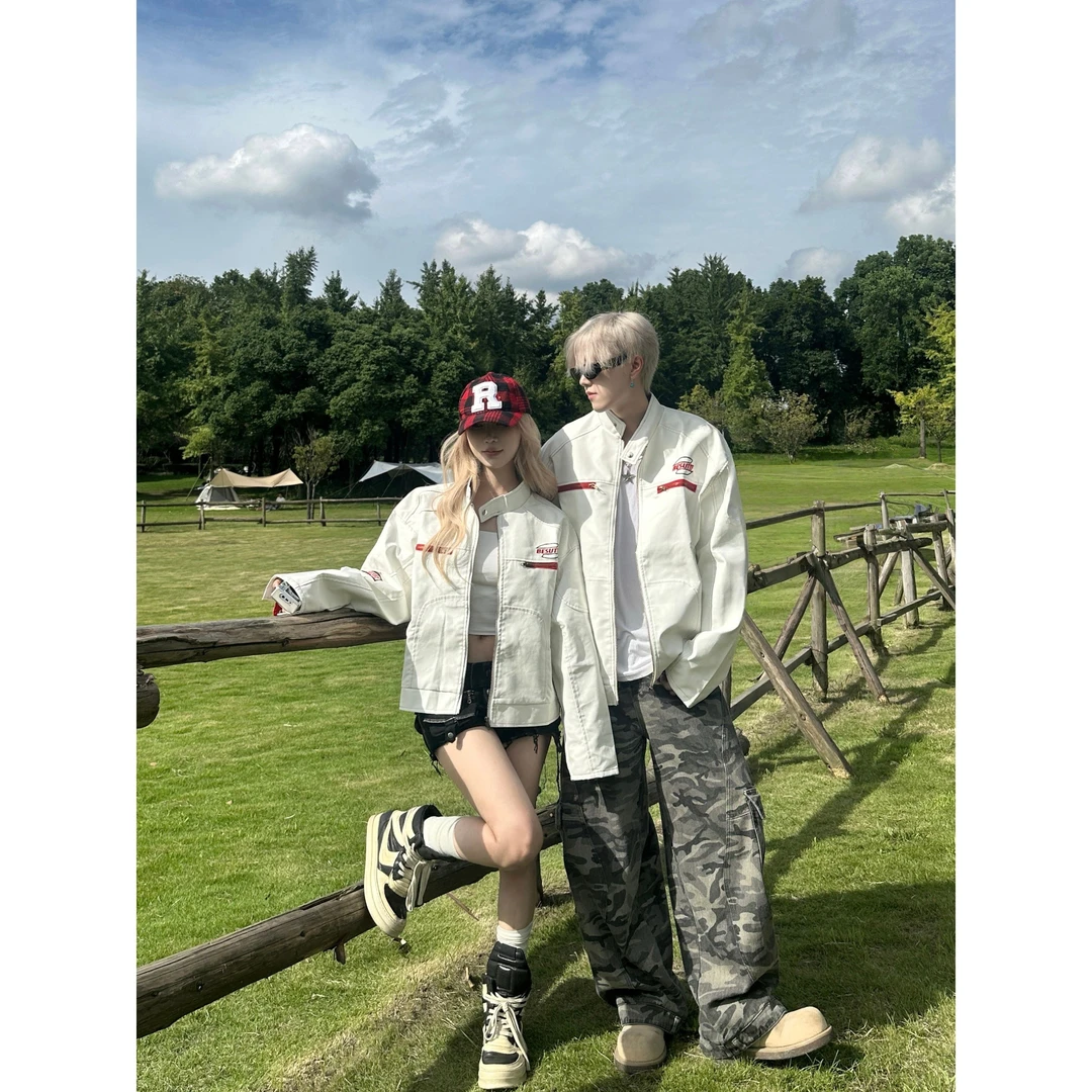 高级感情侣装春秋2025新款小众设计休闲夹克男女国潮宽松外套潮牌