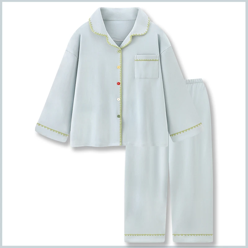 『青岚沐思』纯色睡衣女春秋纯棉长袖高级感贝壳线2025新款家居服