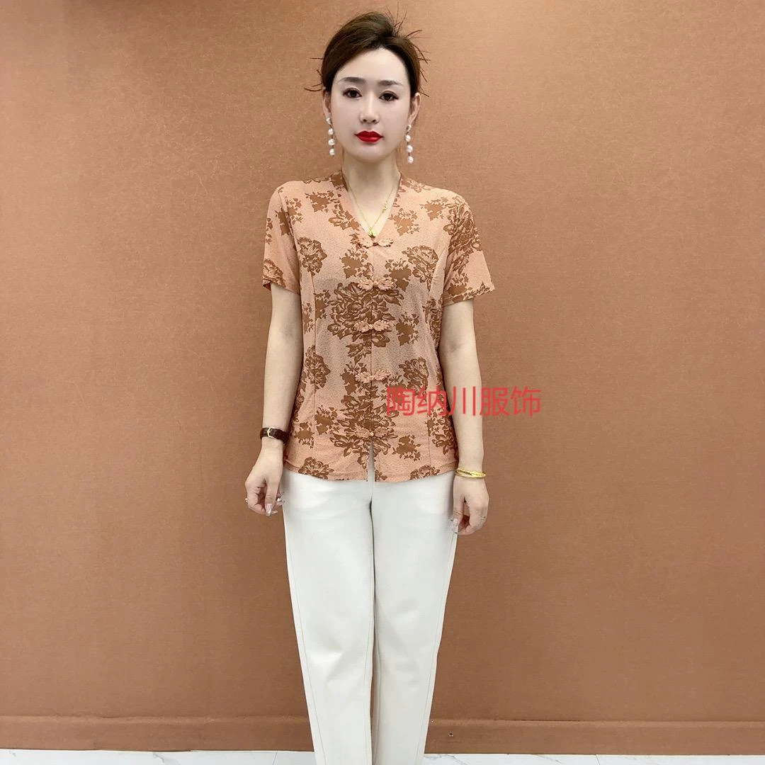 2025夏季新款国风宽松中老年洋气时尚小衫减龄显瘦母亲节妈妈女装