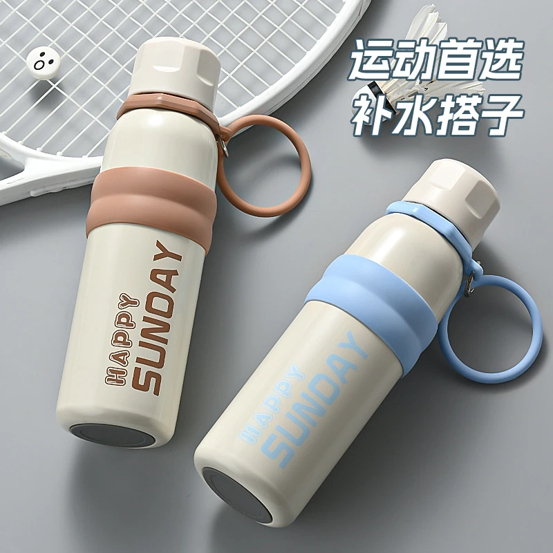 提环运动保温杯316不锈钢大容量水杯户外便携女生高颜值吸管杯子